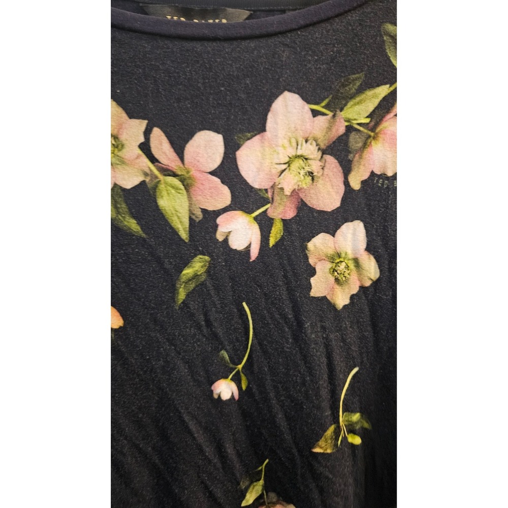 Cottagecore Ted Baker London Eddiah Navy Blue Floral Graphic Print Size 4 women